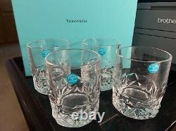 Tiffany & Co. (Set) 4 Rock Cut Double Old-Fashioned Whiskey Glasses MINT Box