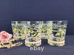 Tracy Porter Evelyn 16 Oz Handpainted Glassware Double Old Fashioned Flowers