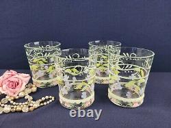 Tracy Porter Evelyn 16 Oz Handpainted Glassware Double Old Fashioned Flowers