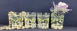 Tracy Porter Evelyn 16 Oz Handpainted Glassware Double Old Fashioned Flowers