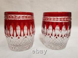 Two (2) Waterford Crystal Clarendon Ruby Red 4 Double Old Fashioned Glasses