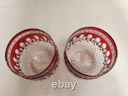 Two (2) Waterford Crystal Clarendon Ruby Red 4 Double Old Fashioned Glasses