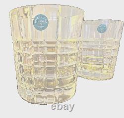 Two TIFFANY & CO PLAID DOUBLE OLD FASHIONED WHISKEY GLASSES, withlabel