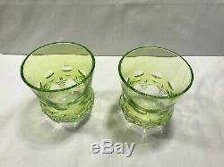 Two Waterford Simply Lime Crystal Double Old Fashioned glasses