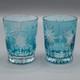 UNSIGNED Snow Crystals Aqua Double Old Fashioned Tumbler Glasses 4 3/8 Pair