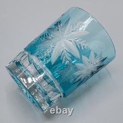 UNSIGNED Snow Crystals Aqua Double Old Fashioned Tumbler Glasses 4 3/8 Pair