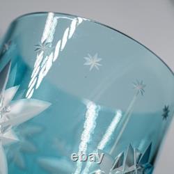 UNSIGNED Snow Crystals Aqua Double Old Fashioned Tumbler Glasses 4 3/8 Pair
