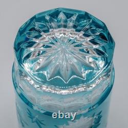 UNSIGNED Snow Crystals Aqua Double Old Fashioned Tumbler Glasses 4 3/8 Pair