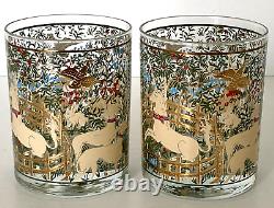 Unicorn Ceraglass Double Old Fashioned Glass Set of 2 Vintage 50's 22K Gold