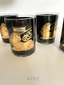 VERY RARE Vintage Culver Black Gold Unicorn Glasses 4set Double Old Fashioned