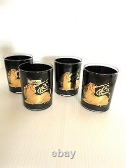 VERY RARE Vintage Culver Black Gold Unicorn Glasses 4set Double Old Fashioned