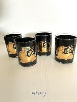 VERY RARE Vintage Culver Black Gold Unicorn Glasses 4set Double Old Fashioned