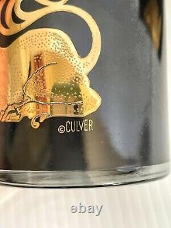 VERY RARE Vintage Culver Black Gold Unicorn Glasses 4set Double Old Fashioned