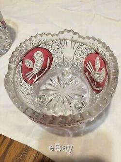 VINTAGE HOFBAUER 2 RED BIRD BYRDES Double old fashioned and candy dish