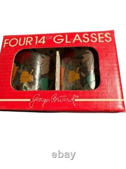 VTG Georges Briard 14oz 4 Set Double Old Fashion Glasses Falling Leaves Rare