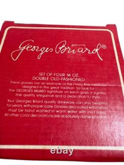 VTG Georges Briard 14oz 4 Set Double Old Fashion Glasses Falling Leaves Rare