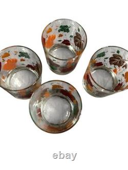 VTG Georges Briard 14oz 4 Set Double Old Fashion Glasses Falling Leaves Rare