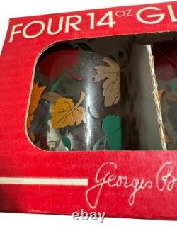 VTG Georges Briard 14oz 4 Set Double Old Fashion Glasses Falling Leaves Rare