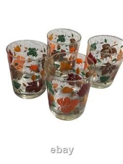 VTG Georges Briard 14oz 4 Set Double Old Fashion Glasses Falling Leaves Rare
