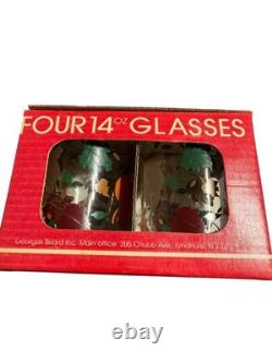 VTG Georges Briard 14oz 4 Set Double Old Fashion Glasses Falling Leaves Rare