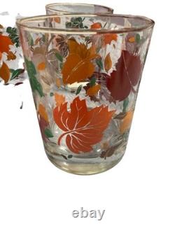 VTG Georges Briard 14oz 4 Set Double Old Fashion Glasses Falling Leaves Rare
