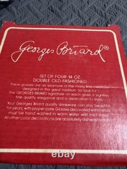 VTG Georges Briard 14oz 4 Set Double Old Fashion Glasses Falling Leaves Rare