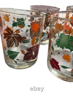 VTG Georges Briard 14oz 4 Set Double Old Fashion Glasses Falling Leaves Rare