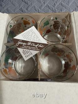 VTG Georges Briard 14oz 4 Set Double Old Fashion Glasses Falling Leaves Rare