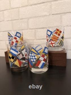 VTG Georges Briard Nautical Signal FlagsDouble Old Fashioned Glassesset(4)MCM