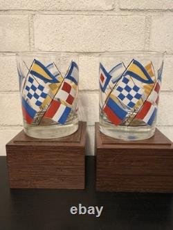 VTG Georges Briard Nautical Signal FlagsDouble Old Fashioned Glassesset(4)MCM