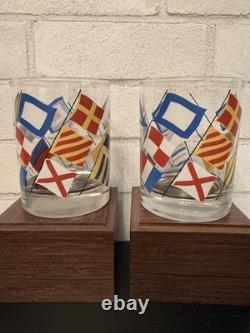 VTG Georges Briard Nautical Signal FlagsDouble Old Fashioned Glassesset(4)MCM