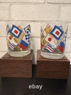 VTG Georges Briard Nautical Signal FlagsDouble Old Fashioned Glassesset(4)MCM