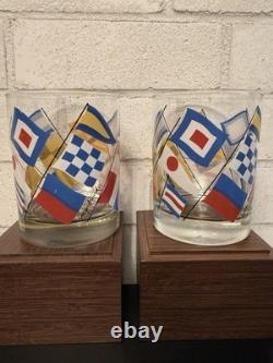 VTG Georges Briard Nautical Signal FlagsDouble Old Fashioned Glassesset(4)MCM