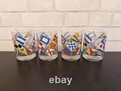 VTG Georges Briard Nautical Signal FlagsDouble Old Fashioned Glassesset(4)MCM
