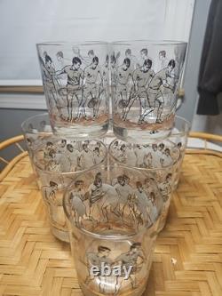VTG MCM Cera The Forehand Tennis Double Old Fashioned Rocks Glasses Set of 8 EUC