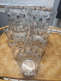 VTG MCM Cera The Forehand Tennis Double Old Fashioned Rocks Glasses Set of 8 EUC