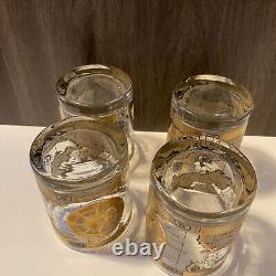 VTG Mid-Century Cera 22K Gold World Atlas Maps Double Old Fashioned Glasses (4)