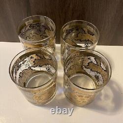 VTG Mid-Century Cera 22K Gold World Atlas Maps Double Old Fashioned Glasses (4)