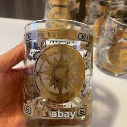 VTG Mid-Century Cera 22K Gold World Atlas Maps Double Old Fashioned Glasses (4)