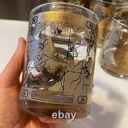 VTG Mid-Century Cera 22K Gold World Atlas Maps Double Old Fashioned Glasses (4)