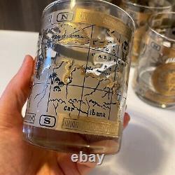 VTG Mid-Century Cera 22K Gold World Atlas Maps Double Old Fashioned Glasses (4)