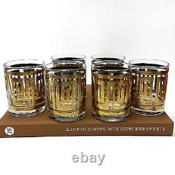 VTG Mid Century Culver 22K Gold Greek Key Double Old Fashioned Glasses Set Of 6