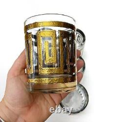 VTG Mid Century Culver 22K Gold Greek Key Double Old Fashioned Glasses Set Of 6