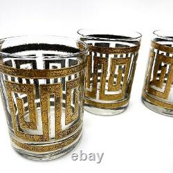 VTG Mid Century Culver 22K Gold Greek Key Double Old Fashioned Glasses Set Of 6