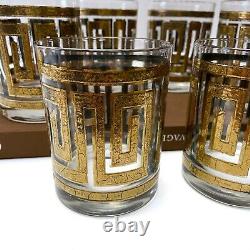 VTG Mid Century Culver 22K Gold Greek Key Double Old Fashioned Glasses Set Of 6