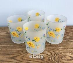 VTG Mid-Century Vera for Mikasa FIELD FLOWERS Double Old Fashioned Glasses Set 4