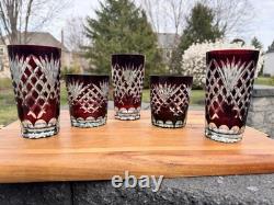 VTG Ruby Red Cut to Clear Dbl Old Fashioned Glasses& Highball Glasses 5 Pc Set