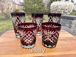 VTG Ruby Red Cut to Clear Dbl Old Fashioned Glasses& Highball Glasses 5 Pc Set