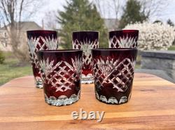 VTG Ruby Red Cut to Clear Dbl Old Fashioned Glasses& Highball Glasses 5 Pc Set