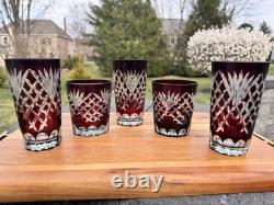 VTG Ruby Red Cut to Clear Dbl Old Fashioned Glasses& Highball Glasses 5 Pc Set